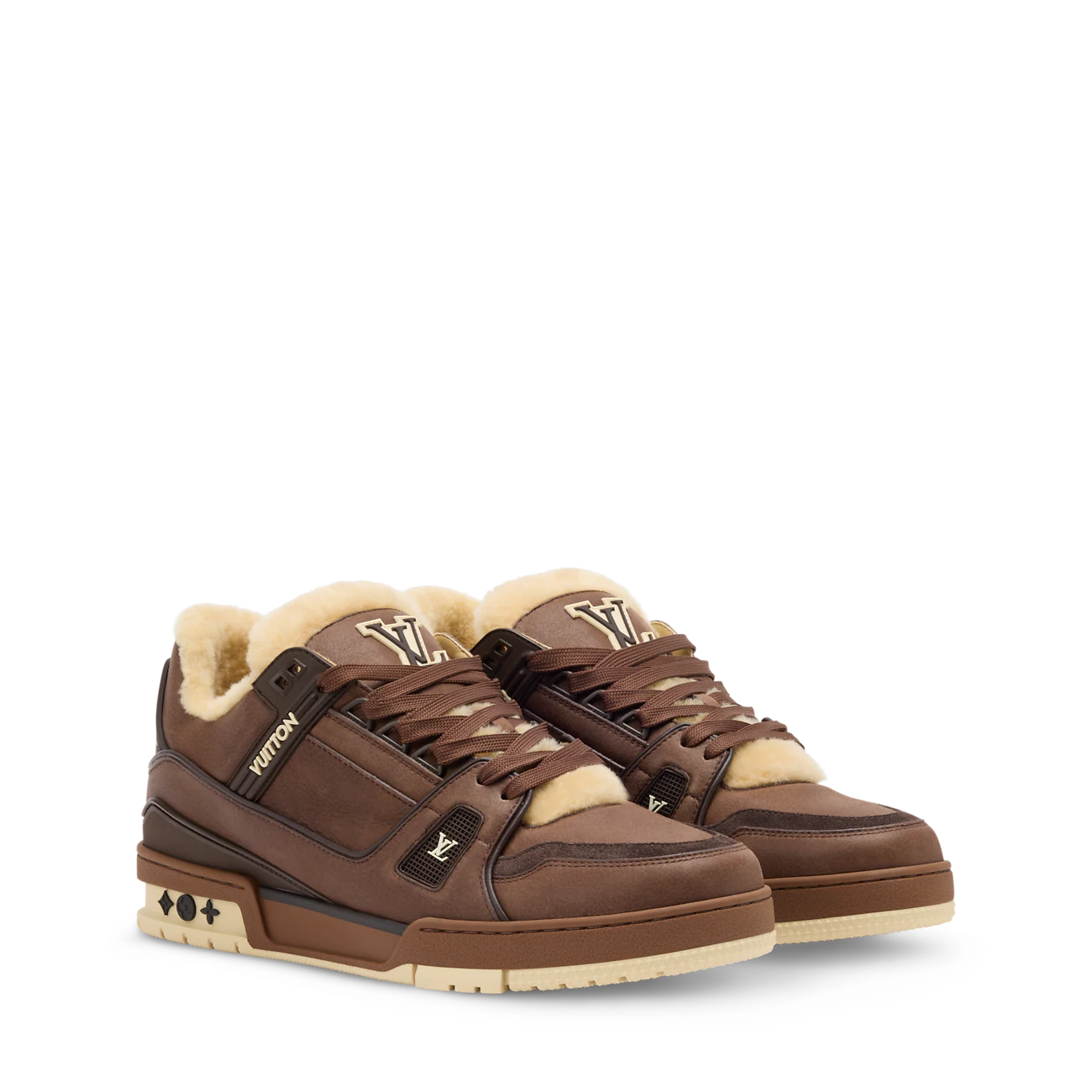 Louis Vuitton Brown Shearling-Trim Sneakers