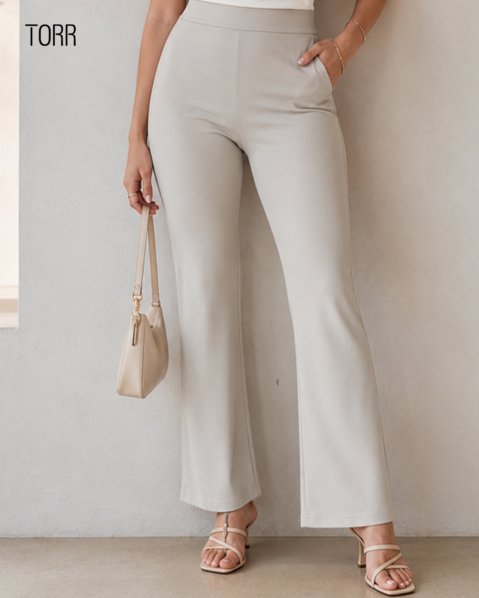 TORR Flare Trousers - Stone